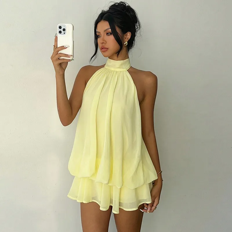 Backless Puffy Mesh Dress