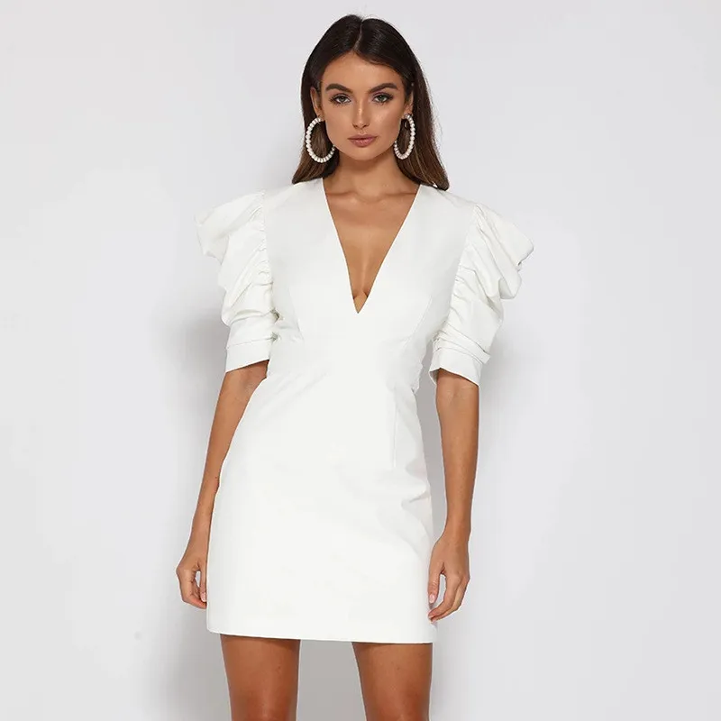 Puff Sleeves Backless Bodycon Dress